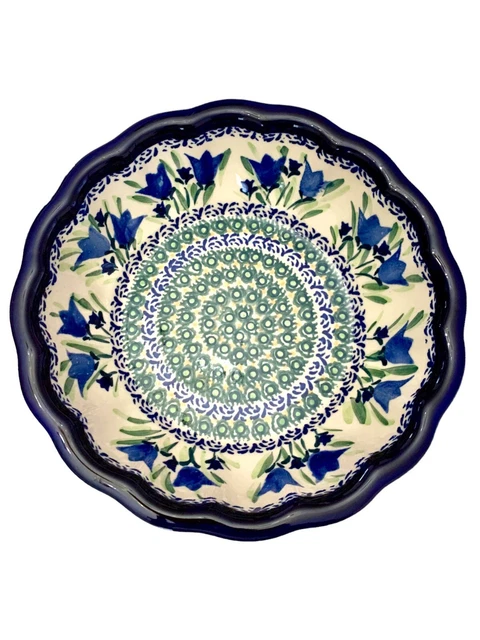 Blue Rose Polish Pottery Blue Tulip Medium 8” Diameter  Scallop Serving Bowl