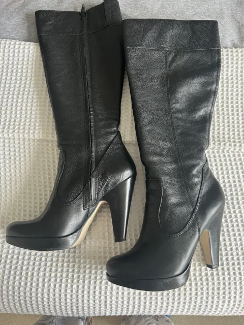 CARVELA Y2K BLACK Knee High Platform Leather Boots Size 8 NEED NEW ZIP ...