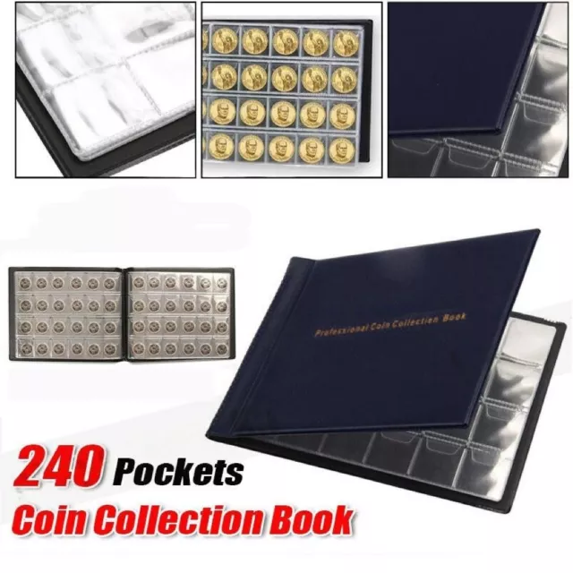 240 Pockets Coin Collection Holder PVC Coin Collection Book  for Collectors