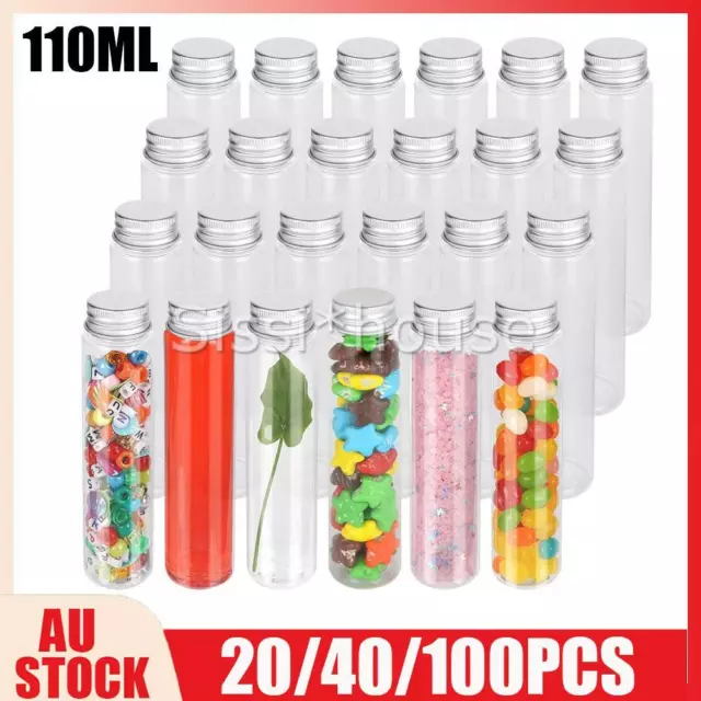 110ML Clear Plastic Test Tubes Flat Bottom Screw Caps Wedding Party Favor AU