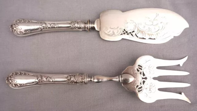 French Sterling Silver Fish Serving Set Louis XV Style Fork Knife 1900