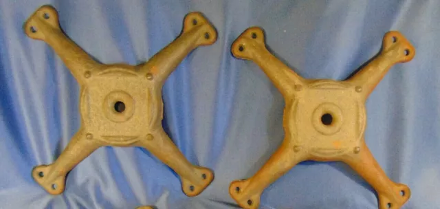 2 Antique X shaped metal base legs center hardware 10" square cast iron bracket