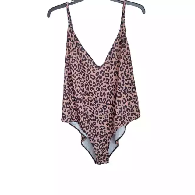 Boohoo Plus Size 24 Brown Black Leopard Print One Piece Swimsuit Leotard NEW