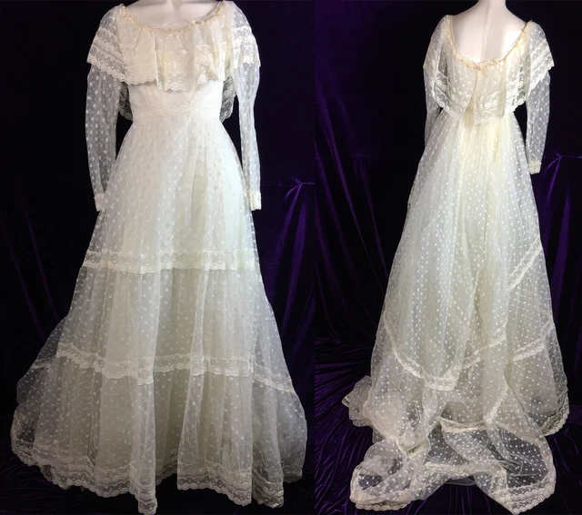 Vintage 70s Does Edwardian Lace Prairie Cottagecore Wedding Dress Ethereal