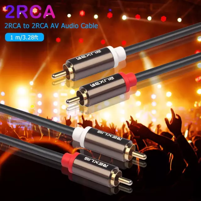 2RCA to 2 RCA Male to Male Gold-Plated Audio Cable for Home DVD TV (1 m)