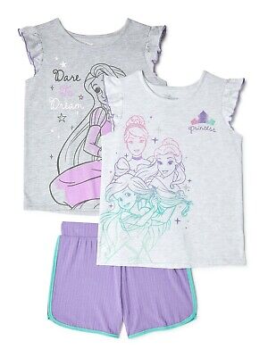 New Disney Ariel Girls Mix and Match Tops and Shorts 3-Piece Outfit Set 4-8