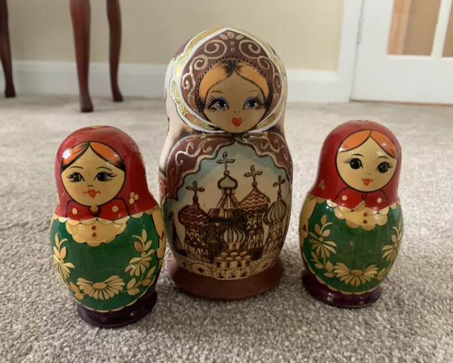 Russian Nesting Babushka Matryoshka Painted Wooden Dolls Sets x3 SEE DESCRIPTION