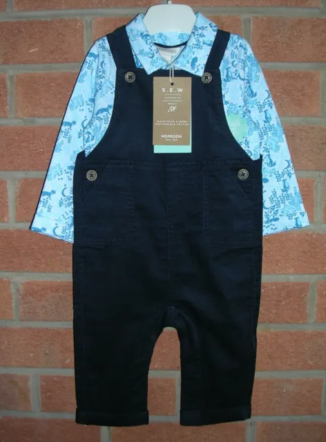 BNWT MONSOON Boys Cotton Dungaree Set FOX Outfit Age 9-12 Months NEW RRP £28