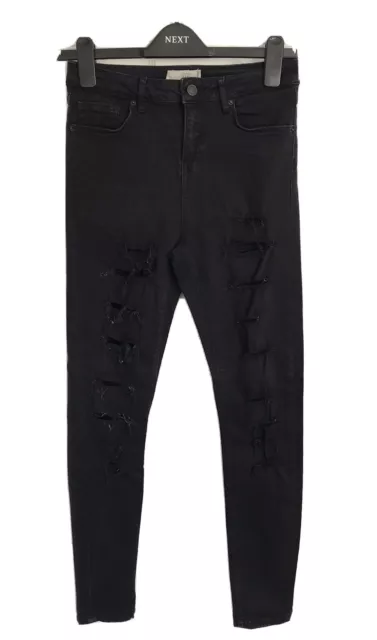 Ladies Black Topshop Moto Jamie Distressed Skinny Denim Jeans - W 28” L 34”
