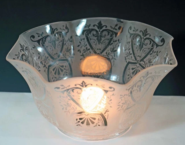 Victorian Satin Frost Acid Floral Acid  Etched Glass Gas Oil Lamp Shade 2