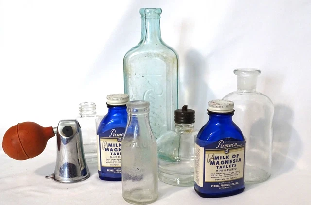 Antique Apothecary Bottles And Atomizer Lot Of 8