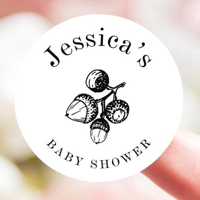 Acorn rustic baby shower foil or black personalised sticker rustic favor labels