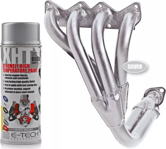 E-TECH XHT SILVER Extremely High Temperature Paint VHT Car Engine Exhaust 400ml