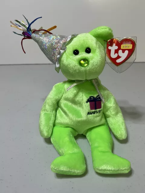 August Birthday Bear Ty Beanie Baby 2002 Retired Tag With Protector