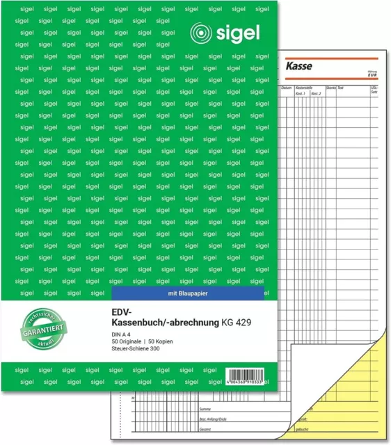 1 Kassenbuch / EDV Formularbuch KG429 DIN A4 SIGEL