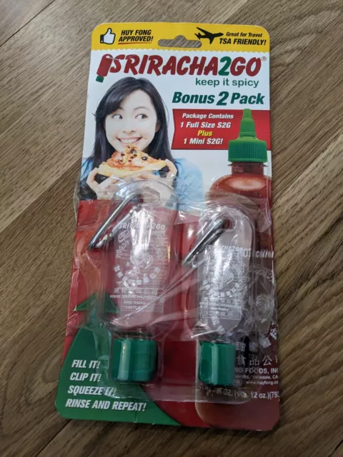 SRIRACHA -2-GO Travel Hot Sauce ~Spicy~  Keychain Bottles 1.7/1 oz 2-Pack ~NEW~