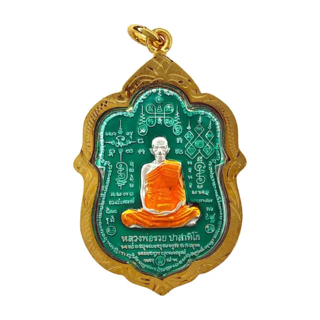 Lp Ruay Célèbre Moine Émail Talisman Bouddha Thai Amulette Pendentif...