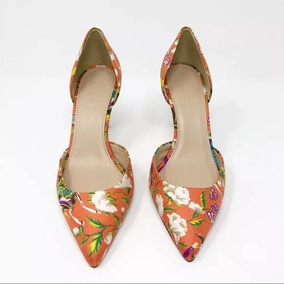 New $278 Drakes for JCrew Lucie Pumps Heels Sz 8 Sweet Orange Multi G7584 2