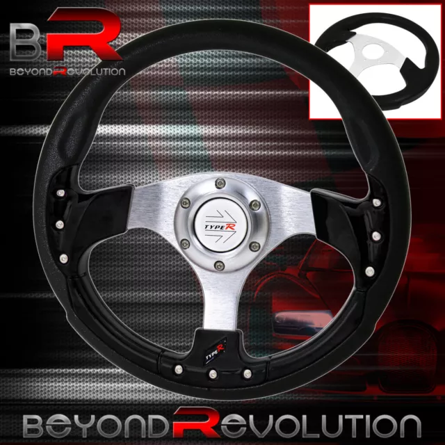Universal 6Hole Bolt 9Bolt Design Black Fusion Style Steering Wheel Type-R Horn