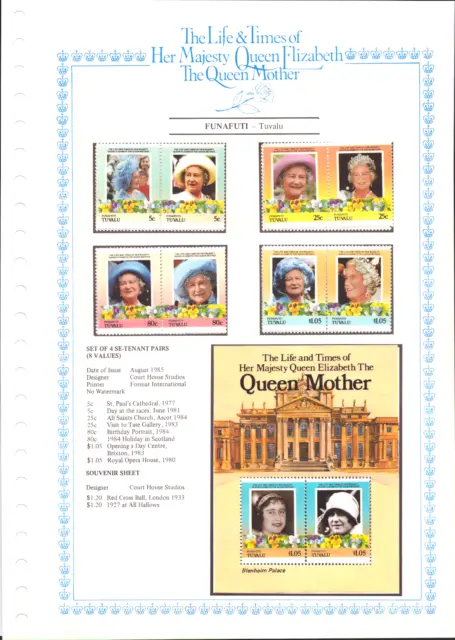 Funafuti Tuvalu - Set Of 8 Stamps On Card - Queen Mother - Format - 1985