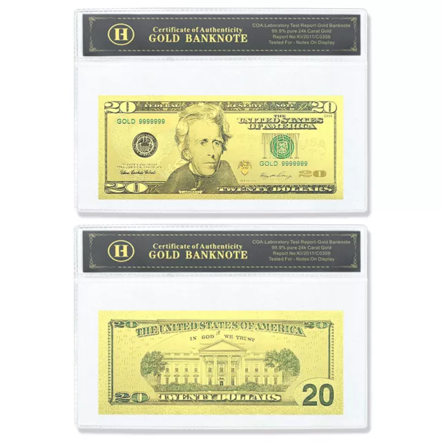 Us 20 Dollars Gold Foil Banknotes Reserve Art Plastic Money with Plastic Card