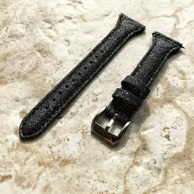 Nero Glitter Sottile Pelle Cinturino per Garmin Venu 2 Smartwatches -S22