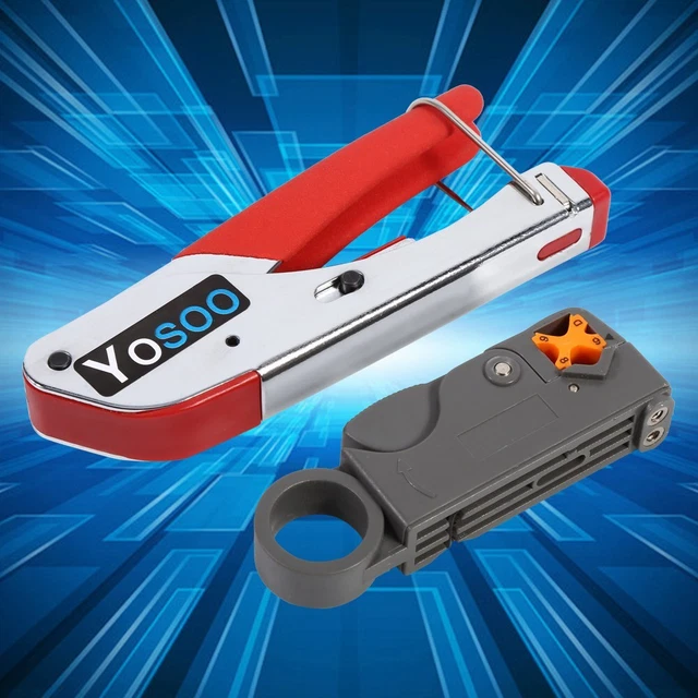 Coaxial Cable Wire Stripper RG6/RG59 Compression F Connector Crimping Pliers Kit