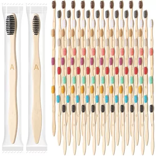 120 Pcs Bamboo Toothbrushes Bulk Soft Bristle Toothbrush Wooden Disposable Tr...