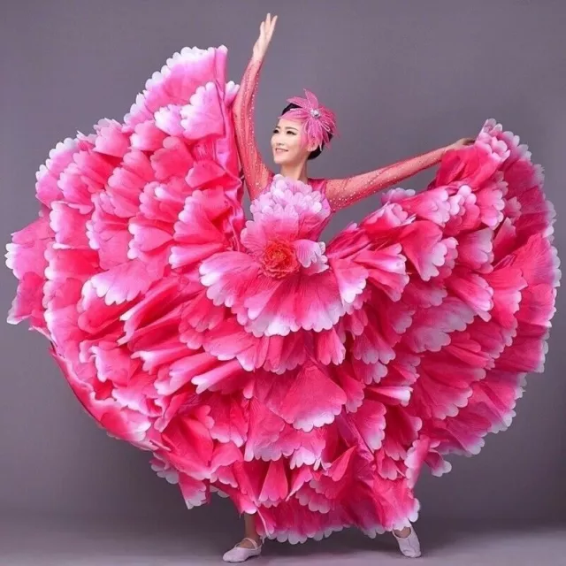 Womens Modern Dance Dress Cha-cha Party Petal Flower Skirt Ballroom Clothing
