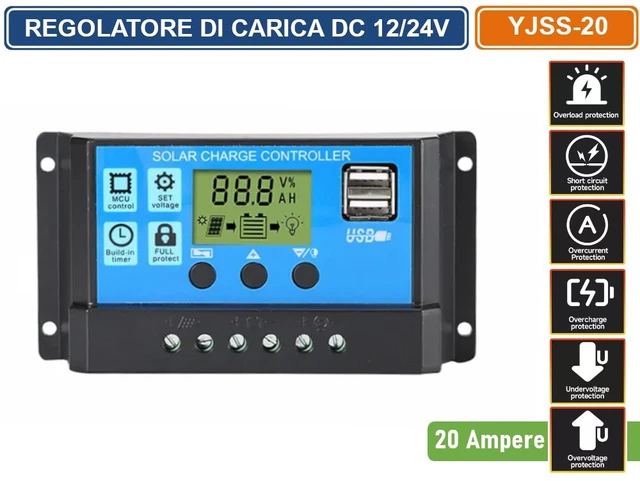 Regolatore Di Carica PWM 10A 12V/24V Automatico Per Pannello Solare Fotovoltaico - EACH ITALY
