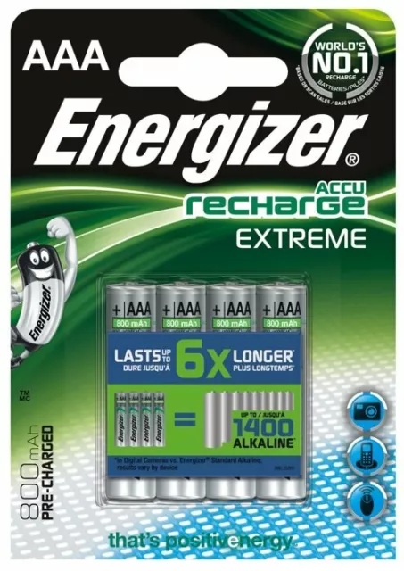 4X Energizer R03 / AAA NI-MH 800mAh Extreme Recargable Baterías (Ampolla)