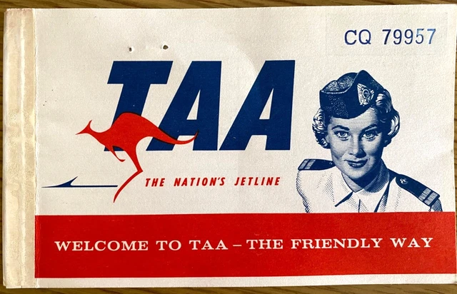 1960 TRANS-AUSTRALIA AIRLINES vintage passenger ticket folder TAA KANGAROO