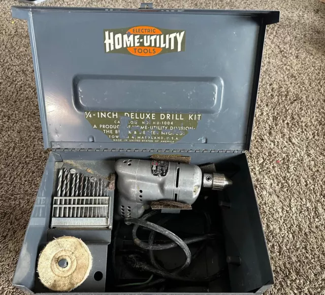 VINTAGE BLACK Decker Electric Tool Kit Metal Case Box With 1 4