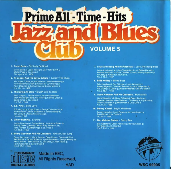 Various Prime All - Time - Hits Jazz And Blues Club Volume 5 CD  Comp 1987  VG+ 2