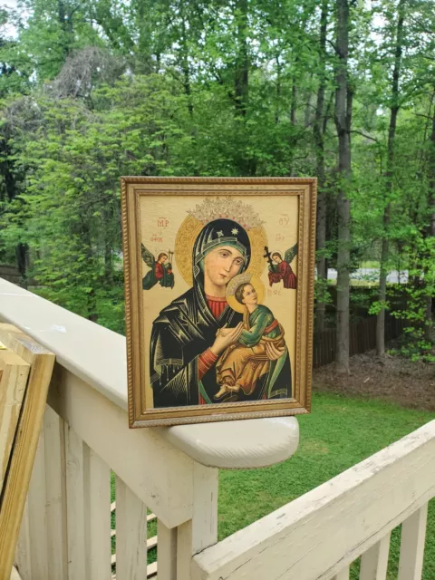 Vintage Religious Icon Our Lady Of Perpetual Help Baby Jesus Picture Art