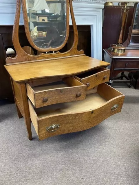 Antique Tiger Oak Mirrored Vanity, Refinished, Hand Carved, Rotating Mirror! 3