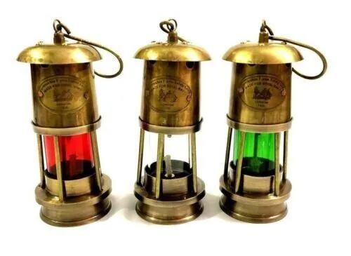 Set mit 3 kleinen Lampen aus antikem Messing im Vintage-Stil, nautisches...