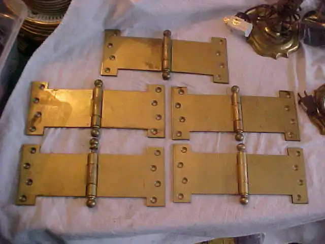 Set of 5 Rare Antique NOS Stanley 260F Parliament Door Hinges Satin Brass Plated