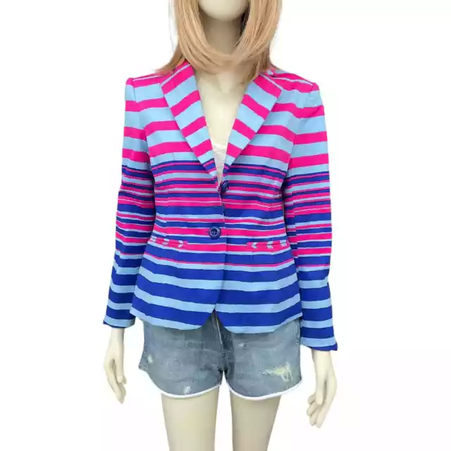 NANETTE LEPORE PINK/BLUE Striped Blazer size 6 $33.75 - PicClick