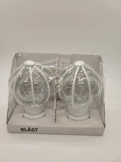 NEW Ikea Blast Glass Globe White Steel Curtain Round Rod Finials Ends Caps 23146