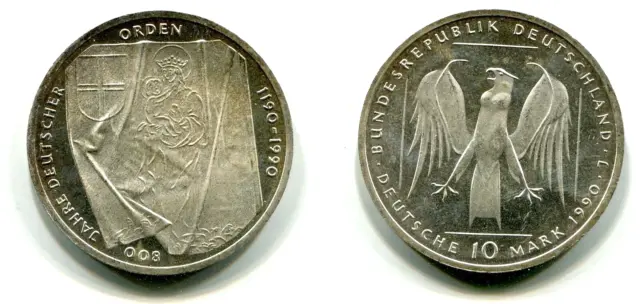 10 DM BRD 1990 J  Silber   "800 Jahre Deutscher Orden"