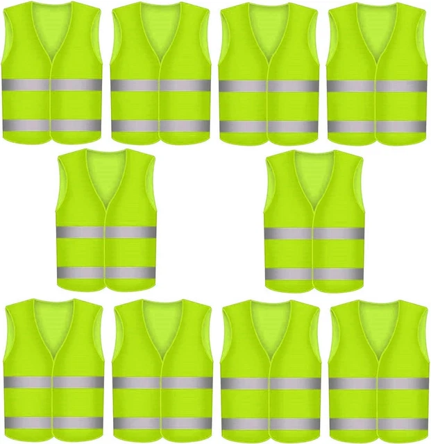 10 Gilet Catarifrangenti Di Alta Visibilità - Visibilità a 360°- per Auto, Moto,
