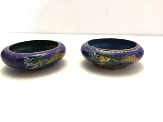 Pair of Antique Chinese Dragon Cloisonné Brush Washer Bowls