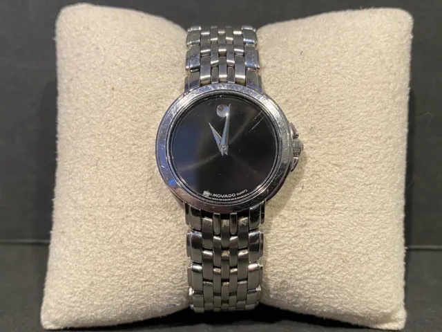 Movado Watch Stainless Steel Black Dial Museum Classic Watch Silver 84-E4-9822!