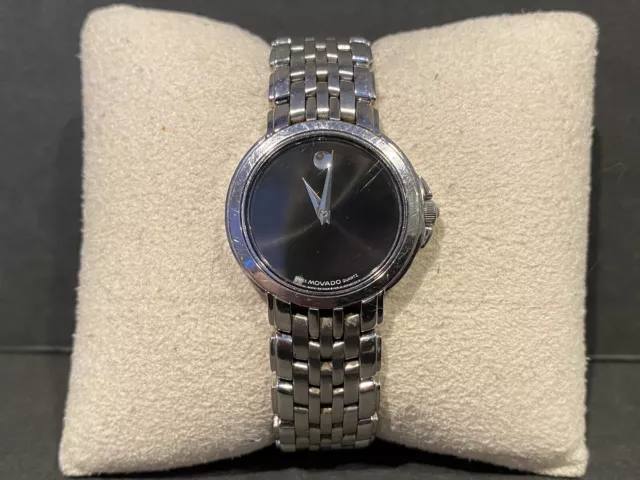 Orologio Movado Acciaio Inox Quadrante Nero Museo Orologio Classico Argento 84-E4-9822!