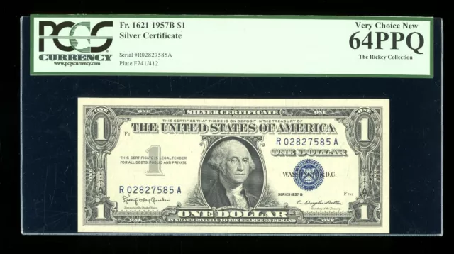 DBR $1 1957-B Silver Fr. 1621 RA Block PCGS 64 PPQ Serial R02827585A