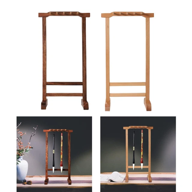 Porte-Pinceaux Calligraphie Chinoise En Bois Massif – Support Suspendu à Double Rangée – Déco Bureau Atelier
