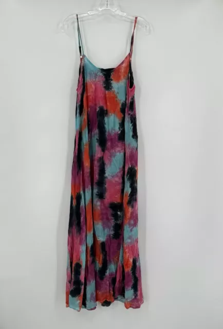 Tiare Hawaii Womens Multicolor Tie Dye Woven Strappy Open Back Maxi Dress Sz S/M