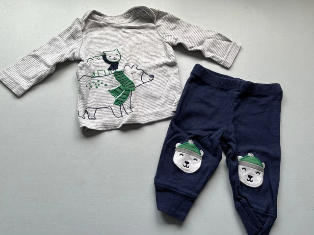 baby boy clothes Size 3 Months Carters Long-sleeve One Piece Shirt Pants Bear