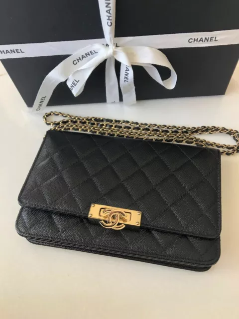 New CHANEL 23S Wallet on Chain BOW Caviar Leather Black WOC Bag Gold  MICROCHIP